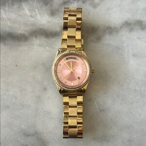 Gold Watch with Pink Dial